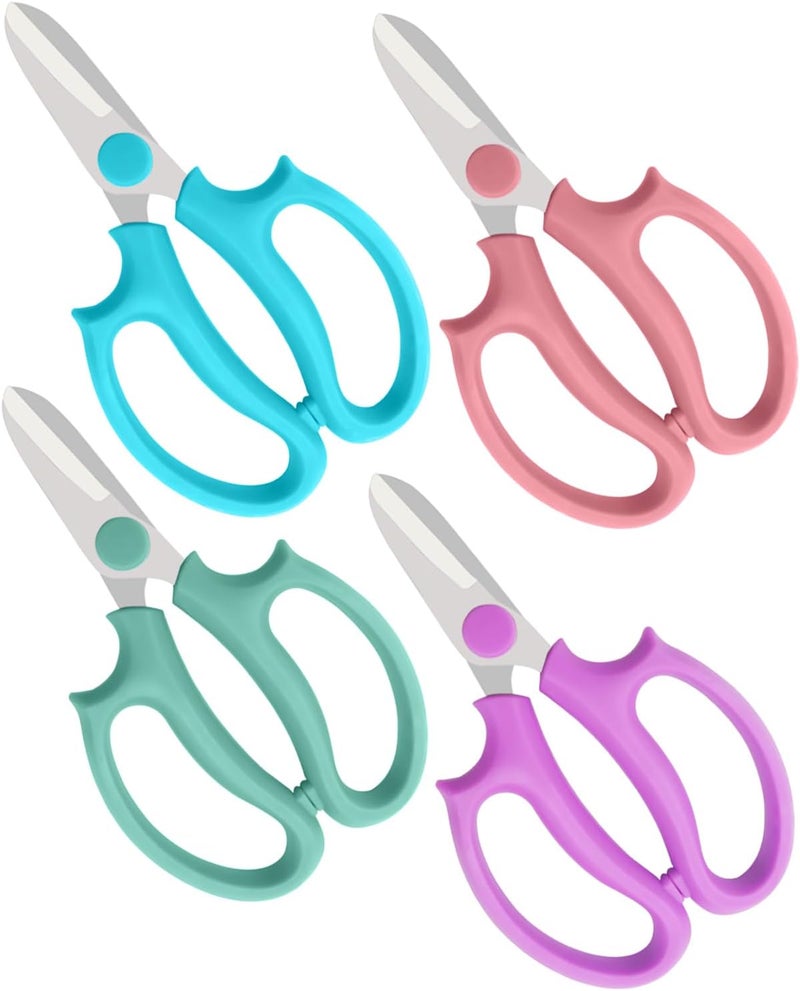 BINCKIN Flower Scissors - 4 Pcs Stainless Steel Flower Shears, Garden Plant Floral Shears for Fresh Flowers Stems (Blue, Green, Pink, Violet) - Image 1